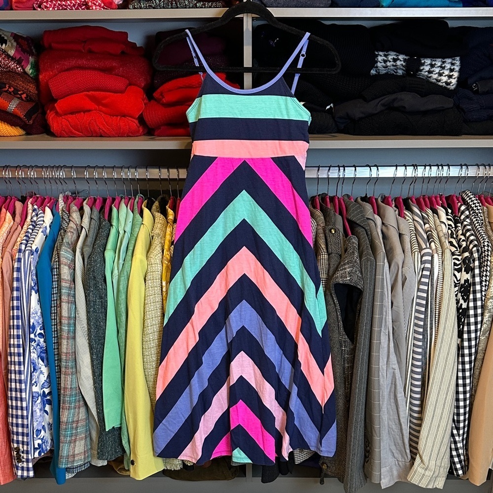 Unbranded multicolored chevron print adjustable strap midi dress size S